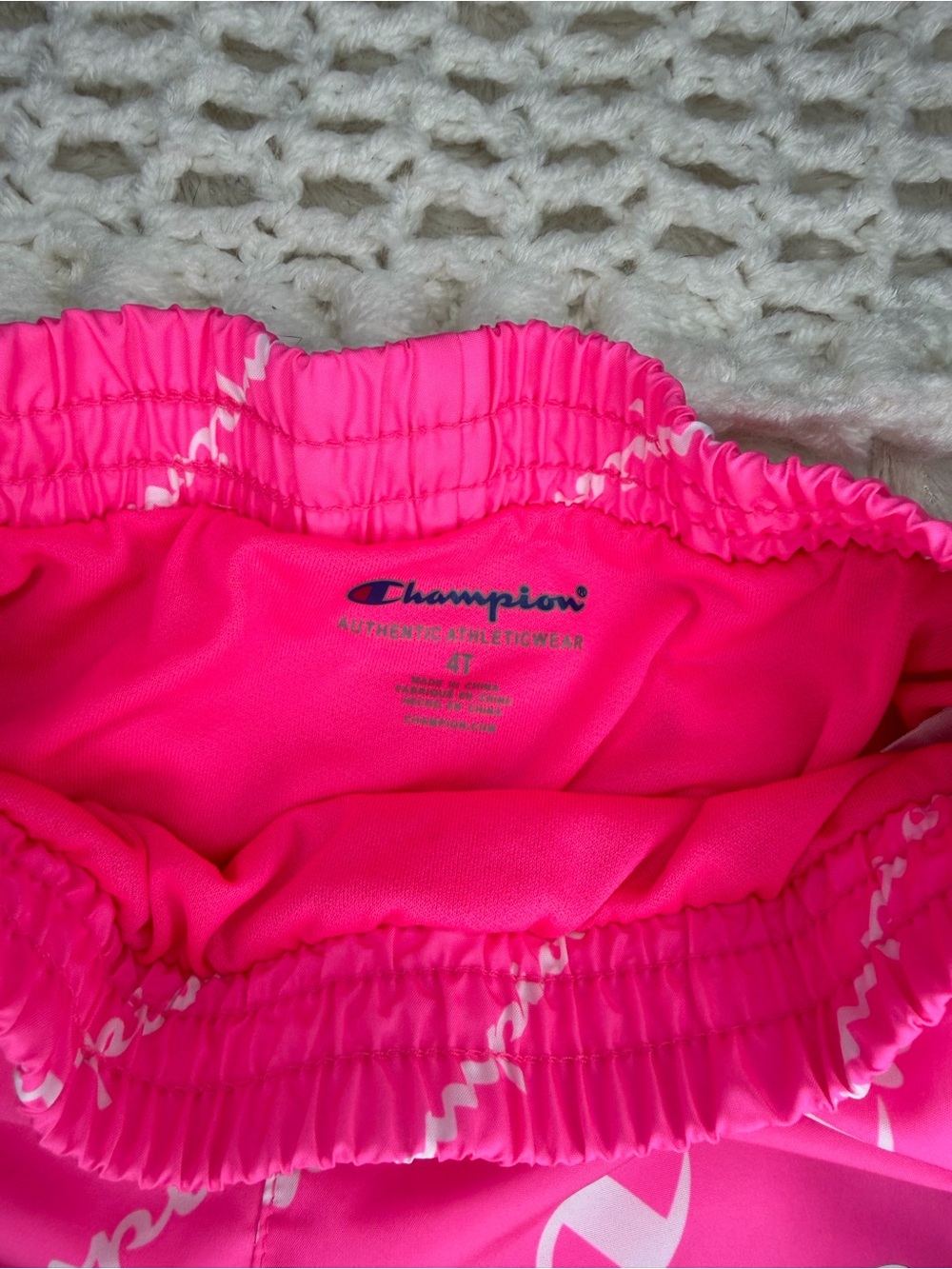 Champion Girls Neon Pink Athletic Shorts with White Script